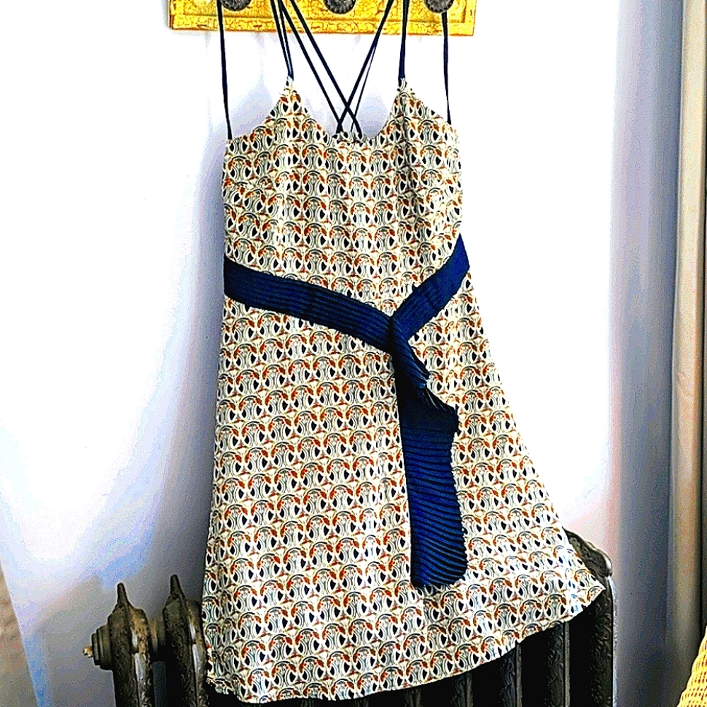 16P Liberty dress Gorgeous deco print with navy